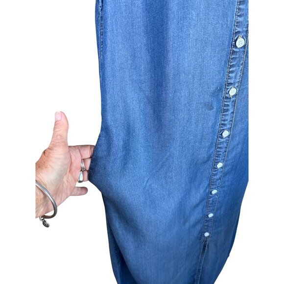 anna-kaci Dress Size Small Sleeveless Blue Long Maxi Button Front Sheath Pockets - Picture 8 of 10